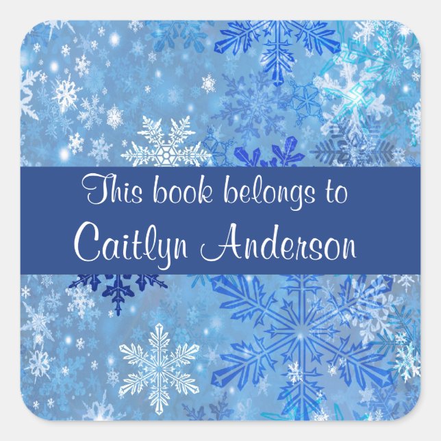 Personalized Snowflakes Bookplate Sticker (Front)