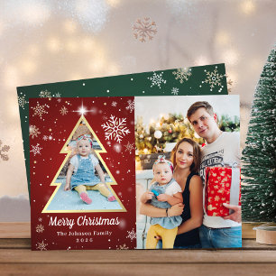 Personalized Snowflakes Christmas Tree 2 Photo Holiday Card