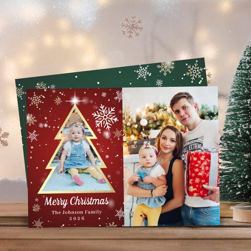 Personalized Snowflakes Christmas Tree 2 Photo Holiday Card