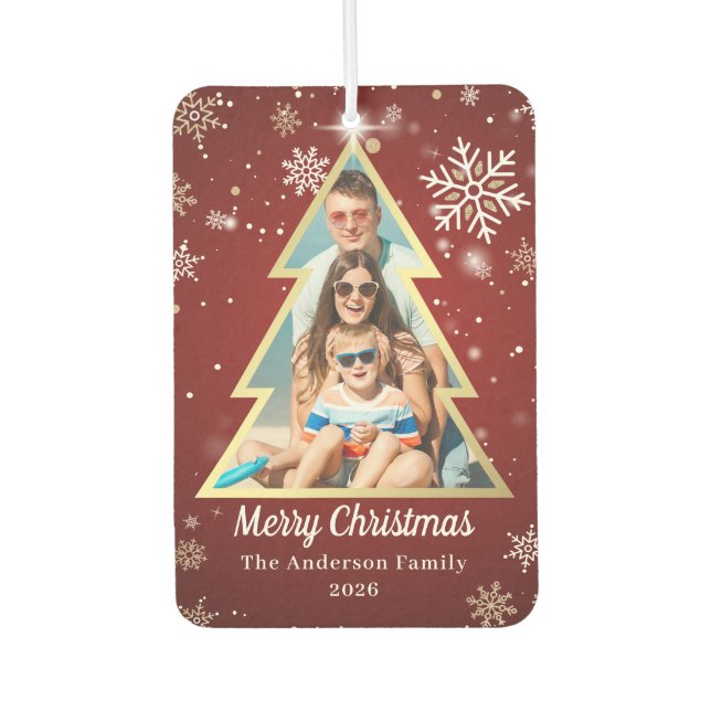 Personalized Snowflakes Merry Christmas Tree Photo Air Freshener (Front)