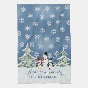Personalized Snowman And Penguin Kitchen Towel