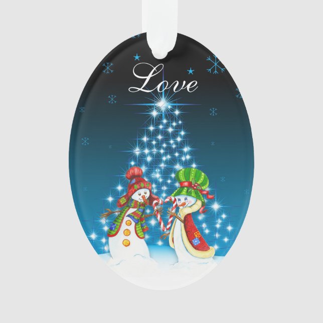 Personalized Snowman and Snow-Woman Couple Love Ornament (Front)