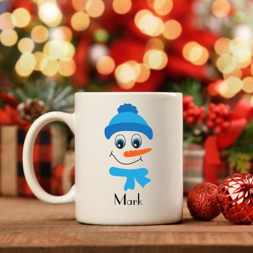 Personalized Snowman Blue Hat and Scarf Coffee Mug