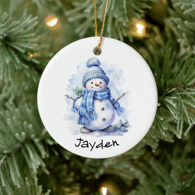 Personalized Snowman Ceramic Ornament (Tree)
