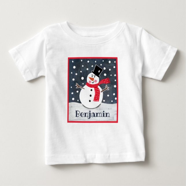 Personalized Snowman Christmas Baby T-Shirt (Front)