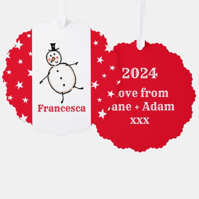 Personalized Snowman Christmas Ornament Card (Front/Back)