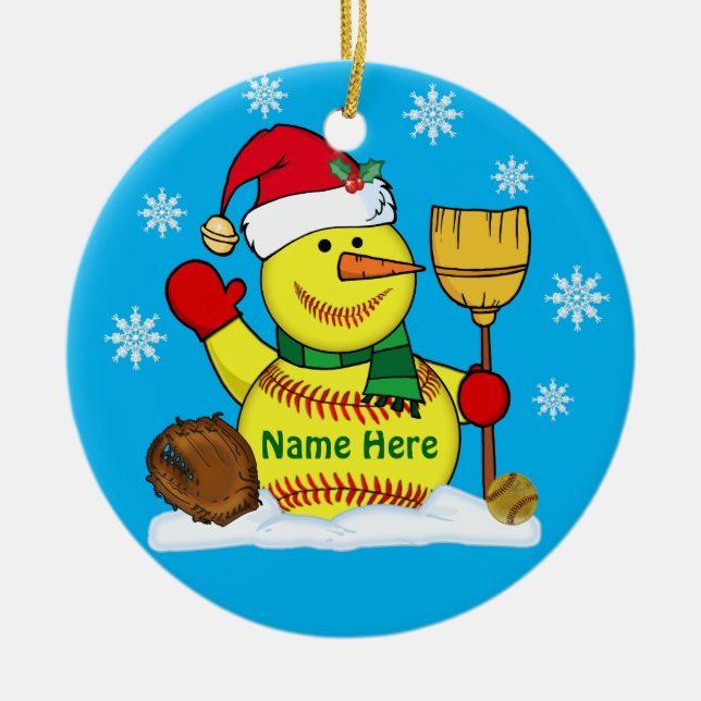 Personalized Snowman Christmas Softball Ornaments (Front)