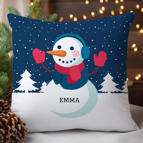 Personalized Snowman Christmas Throw Pillow