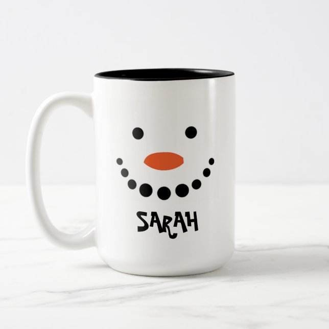 Personalized Snowman Christmas Two-Tone Coffee Mug (Left)