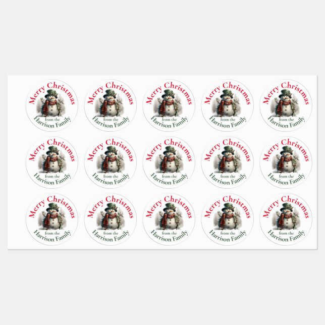Personalized Snowman Christmas Wishes Labels (Sheet)