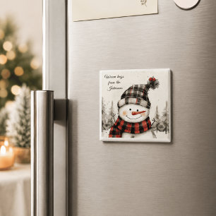 Personalized Snowman Christmas with Family Name Magnet
