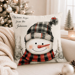 Personalized Snowman Christmas with Family Name Throw Pillow