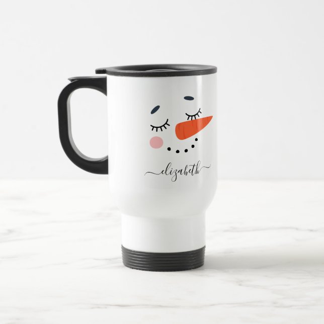 Personalized Snowman Coffee Travel Mug (Left)