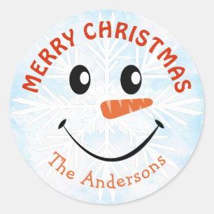 Personalized Snowman Face Merry Christmas Classic Round Sticker