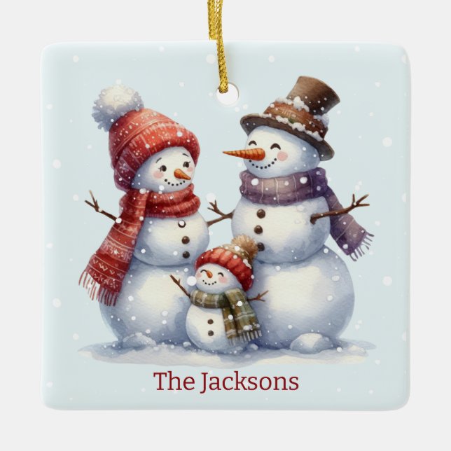 Personalized Snowman Family Christmas Ornament (Front)