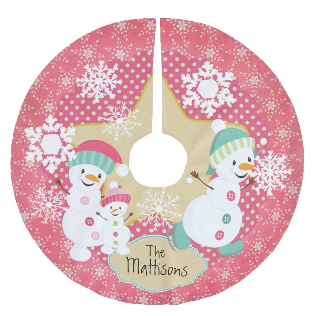 Personalized Snowman Family Holiday Tree Skirt 2 (Front)