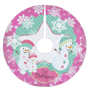 Personalized Snowman Family Holiday Tree Skirt 3