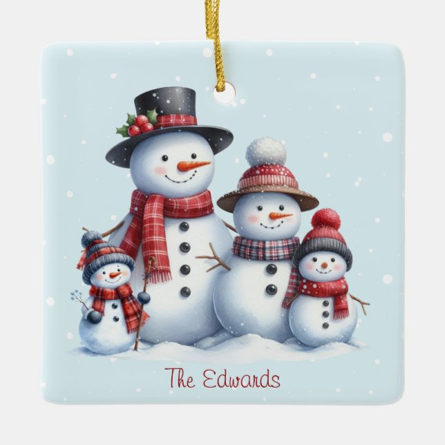 Personalized Snowman Family with children Ornament (Front)