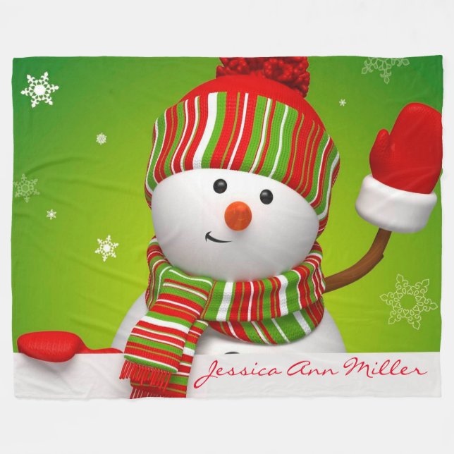 Personalized Snowman Fleece Blanket (Front (Horizontal))