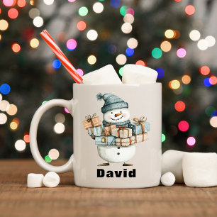 Personalized Snowman Holding Christmas Presents Coffee Mug