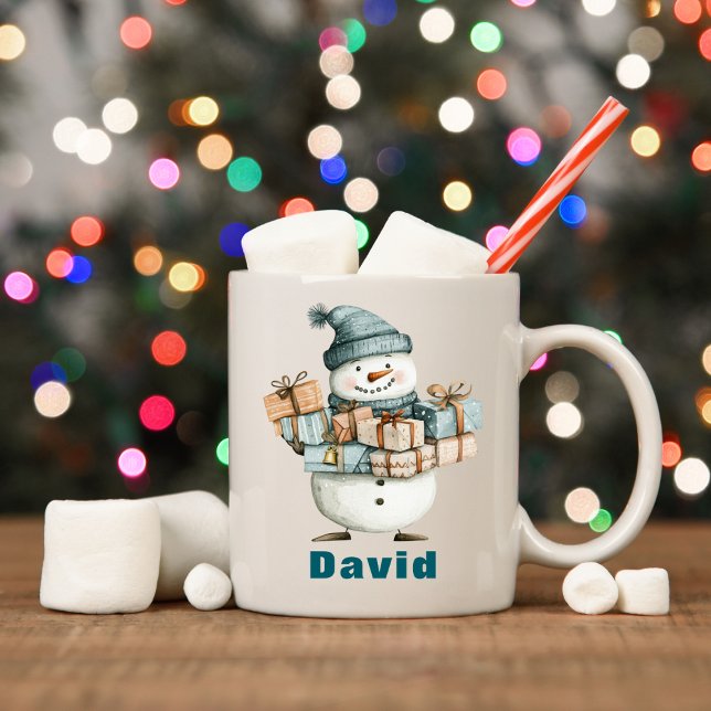 Personalized Snowman Holding Christmas Presents Coffee Mug (Personalized Snowman Holding Christmas Presents Coffee Mug
)