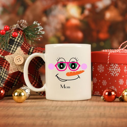 Personalized Snowman Mom  With Pink Glasses Coffee Mug