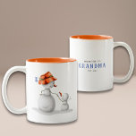 Personalized Snowman Promoted to Grandma Two-Tone Coffee Mug<br><div class="desc">Adorable winter snowman promoted to Grandma mug to make an one of a kind pregnancy reveal this winter. The illustration shows a grandmother snowman walking with her little snowman grandkid. Illustrated and designed by Patricia Alvarez.</div>