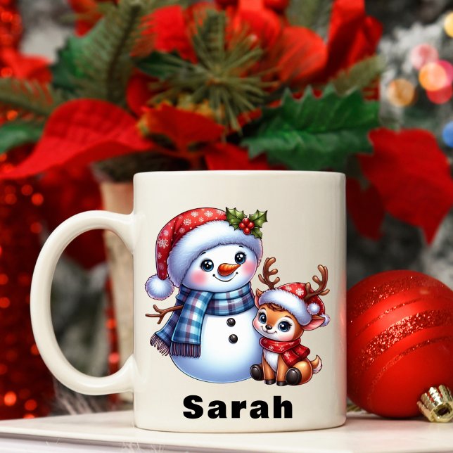 Personalized Snowman & Reindeer Christmas Coffee Mug (Personalized Snowman & Reindeer Christmas Coffee Mug)