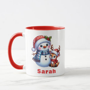 Personalized Snowman & Reindeer Friends Christmas Mug