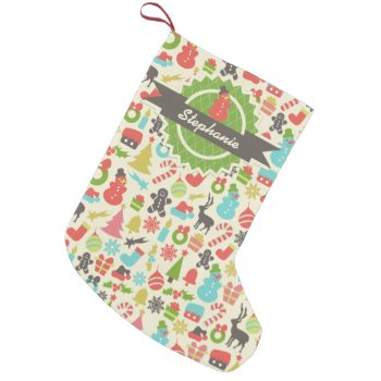 Personalized Snowman Retro Christmas Pattern Small Christmas Stocking by JK_Graphics at Zazzle