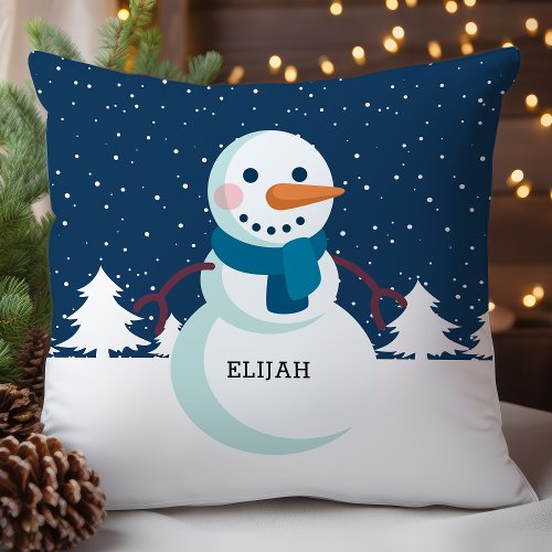 Personalized Snowman Scarf Christmas Throw Pillow