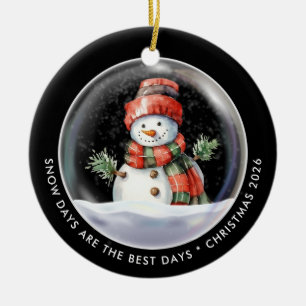 Personalized Snowman Snow Globe Photo Ceramic Ornament