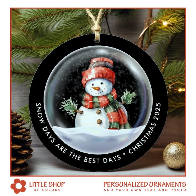Personalized Snowman Snow Globe Photo Ceramic Ornament (Creator Uploaded)