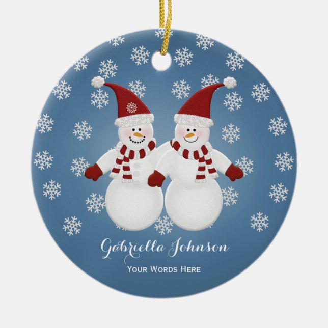Personalized Snowman Twins Ornament (Front)