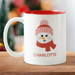 Personalized Snowman Two-Tone Coffee Mug<br><div class="desc">A cute smiling girl snowman face with a hat and scarf decorates this mug. Makes a cute Christmas gift for girls. Designed for you by Blackberry Boulevard.</div>