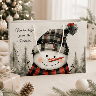 Personalized Snowman Winter Hug Family Name Large Gift Bag