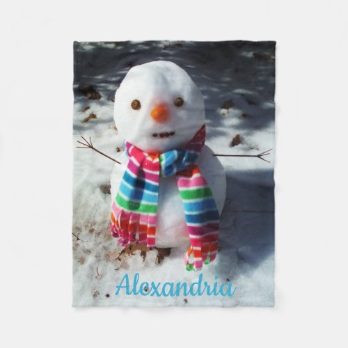Personalized Snowman with Rainbow Scarf Fleece Bla