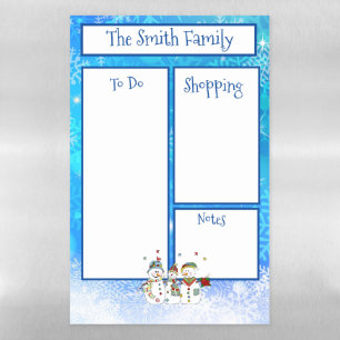 Personalized Snowmen and Snowflakes Magnetic Dry Erase Sheet