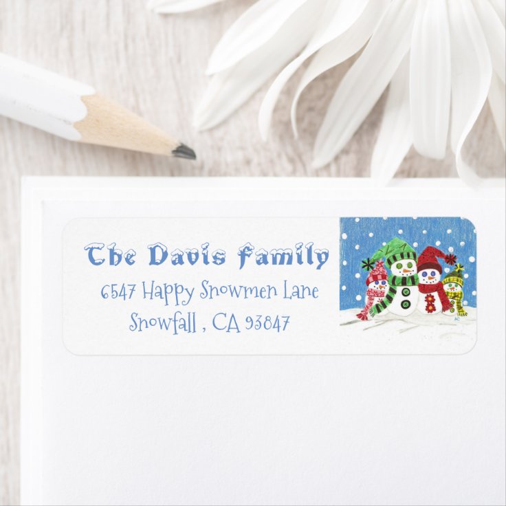 Personalized Snowmen family return address labels | Zazzle