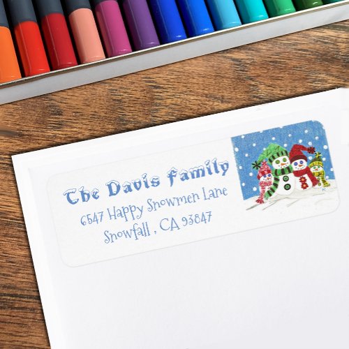 Personalized Snowmen family return address labels