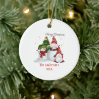 Personalized Snowmen Gnomes Christmas  Ceramic Ornament