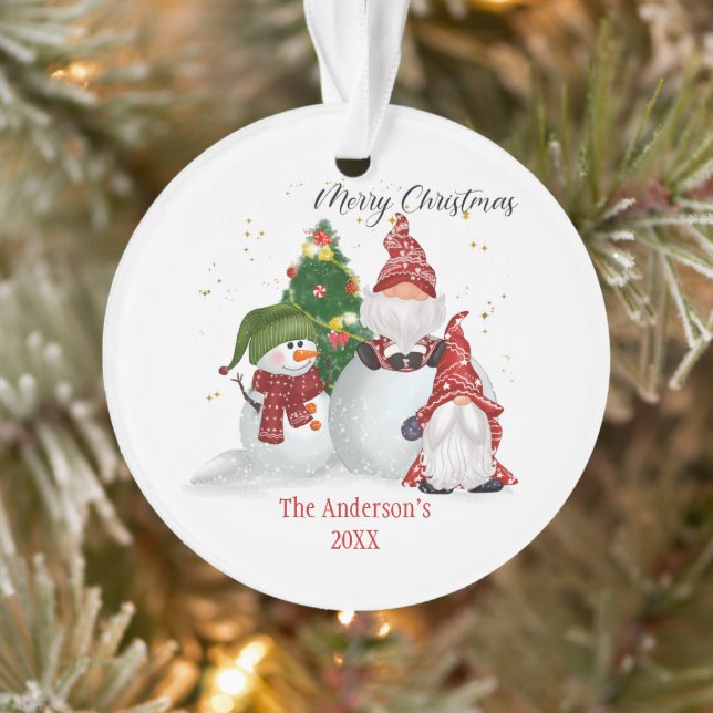 Personalized Snowmen Gnomes Christmas  Ornament (Tree)