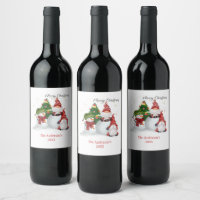 Personalized Snowmen Gnomes Christmas Wine Label
