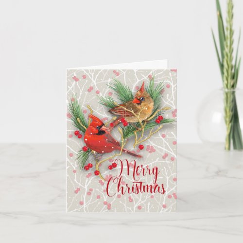 Personalized Snowy Cardinals Christmas Card