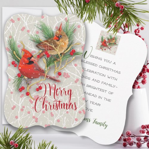 Personalized Snowy Cardinals Christmas Flat Card