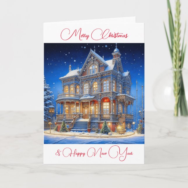 Personalized Snowy Christmas House Card (Front)