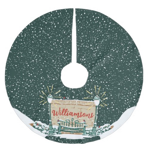 Personalized Snowy Winter Family Garden Christmas Brushed Polyester Tree Skirt