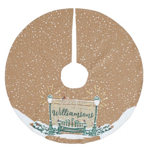 Personalized Snowy Winter Family Garden Christmas Brushed Polyester Tree Skirt