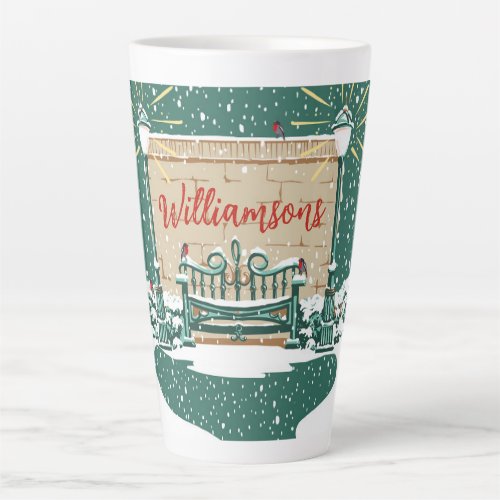 Personalized Snowy Winter Family Garden Christmas Latte Mug