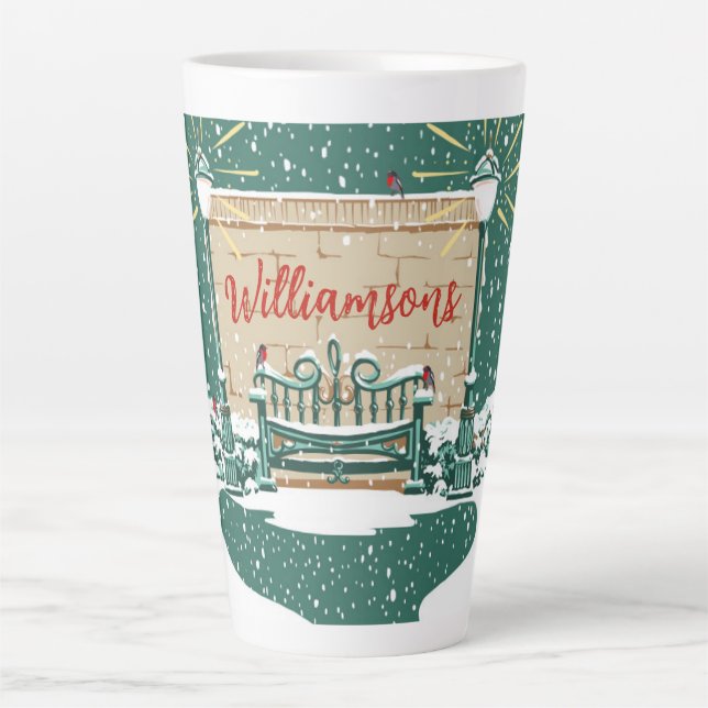 Personalized Snowy Winter Family Garden Christmas Latte Mug (Front)